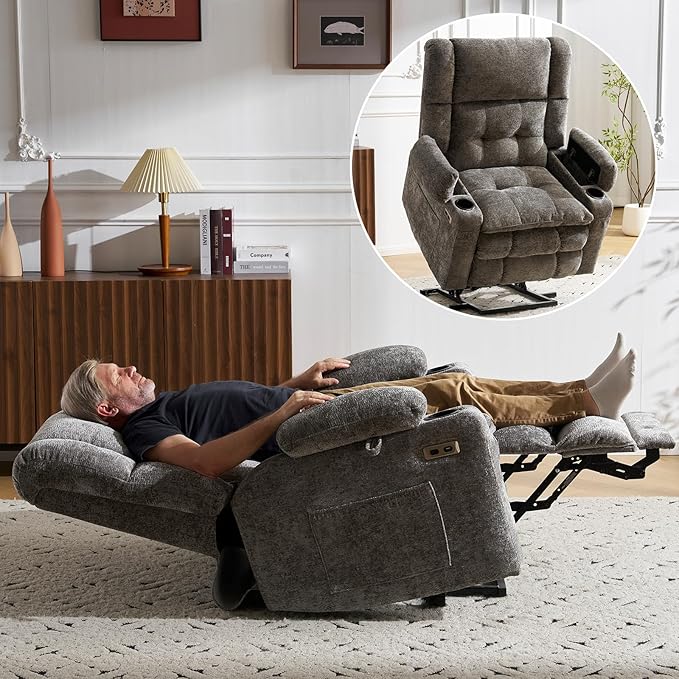 Power Lift Recliner Chair for Elderly with Massage and Heat Dual Motor Electric Lift Chair with Arm Storage Lay Flat Recliner for Big and Tall Infinite Position Gray
