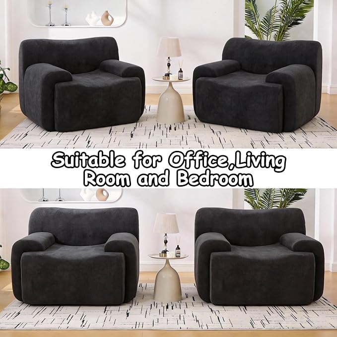 Boneless Chair 42 W Oversized Single Sofa Chair for Living Room Chenille Cloud Comfy Chairs Foam Couch Armchair for Bedroom Apartment Office. Reading No Assembly(Black)