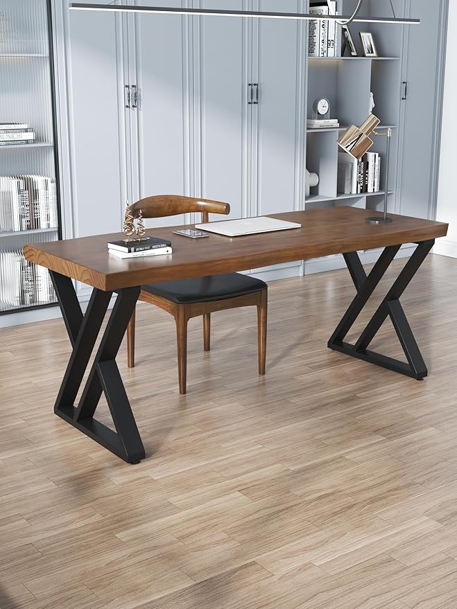 55inch Solid Wood Desk Wide Home Office DeskMetal Modern Industrial Writing Table Workstation Perfect Table for Your workspace Study Table Furniture in Rustic Natural Aged Brown