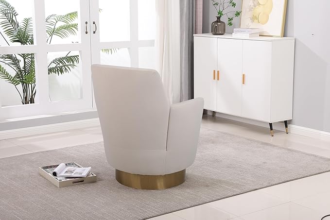 Swivel Accent Chair Modern Velvet American Design Swivel Round Barrel Chairs Upholstered Cozy Style for Living Room Bedroom Home Office (Velvet Beige 1 Pack)