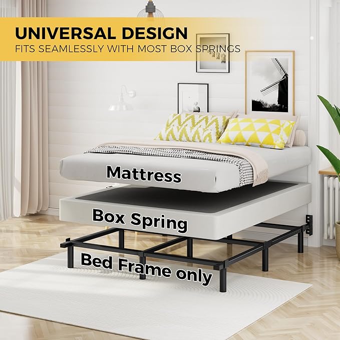 Queen Bed Frame 7 Inch Basics Metal Bed Frame Heavy Duty 9-Leg Base for Box Spring and Mattress Noise-Free Easy Assembly Black