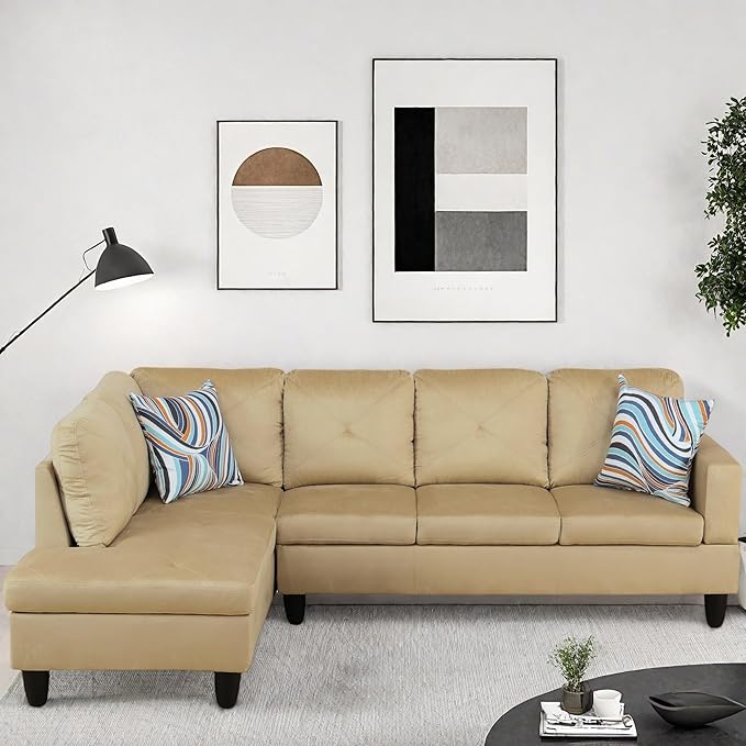 L Shaped Couch Modular Sectional Sofa with Chaise Modern Modular Sofas Furniture Sofa Couches for Living Room/Apartment/Office/Bedroom Beige