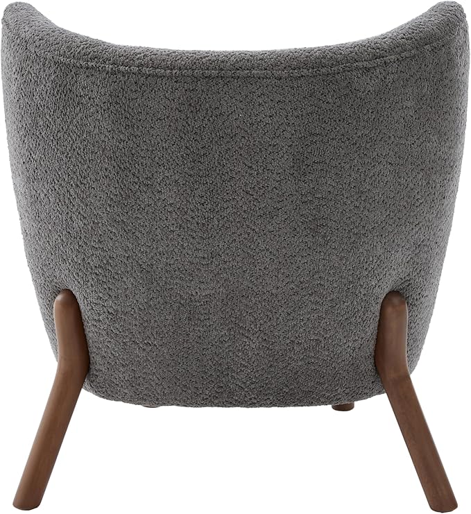 Scott Living Aurora Boucle Upholstered Wingback Accent Chair Solid Wood Living Room Slipper Chair Bedroom Comfy Reading Chair Dark Grey