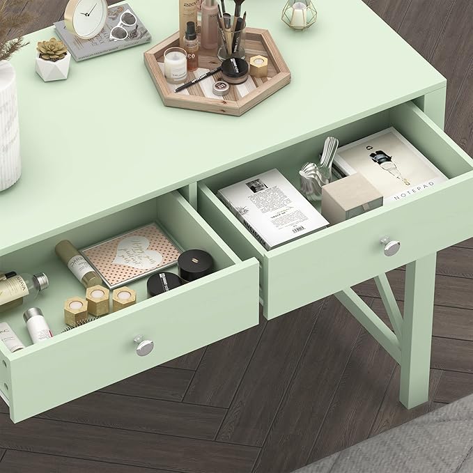 WiberWi Home Office Desk with Drawers Small Writing Computer Desk for Bedroom Modern Green Makeup Vanity Table for Girls Study Table for Home Office