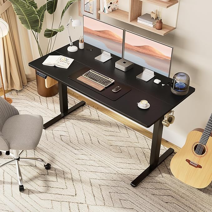 Sweetcrispy Electric Standing Desk Adjustable Height 55x24 Inch Sit Stand Up Home Office Desks Memory Computer Workstation PC Work Table with Preset Splice Wood Board Metal Frame Black