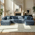 135.4 Oversized Bubble Velvet Modular Sectional Sofa Boneless Extra Deep Seat Cloud Couch U Shaped Convertible Floor Sofa with 2 Ottomans for Living Room No Assembly Needed (Blue)