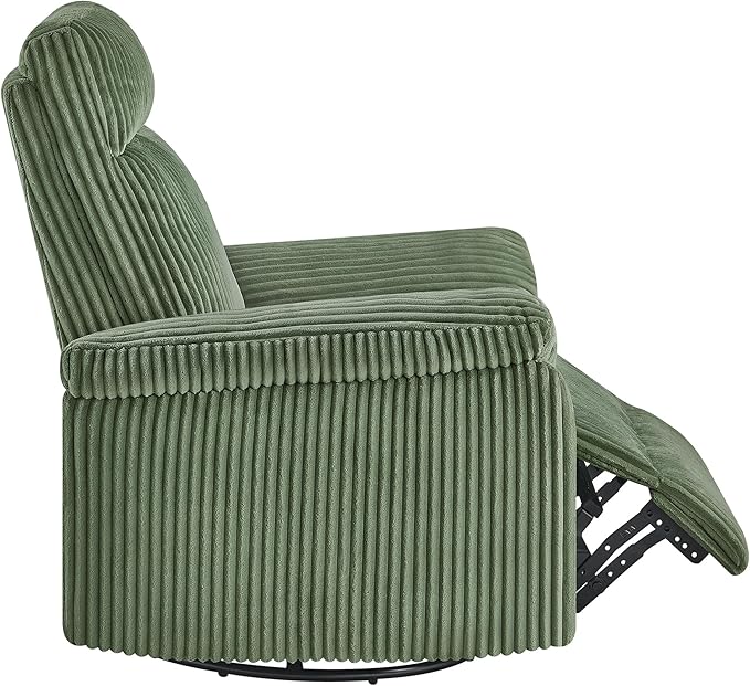 Swivel Rocker Recliner for Adults Corduroy 360 Degree Swivel Glider Recliner Manual 3-Position Adjustable Easy Assembly for Small Space Living Room Nursery Bedroom