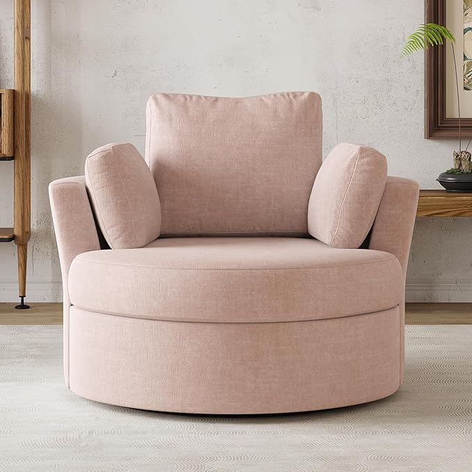 STARY Upholstered Swivel Barrel Sofa Modern Accent Chair with Cozy Cushioning Stylish Rotating Chair for Living Room Bedroom or Office