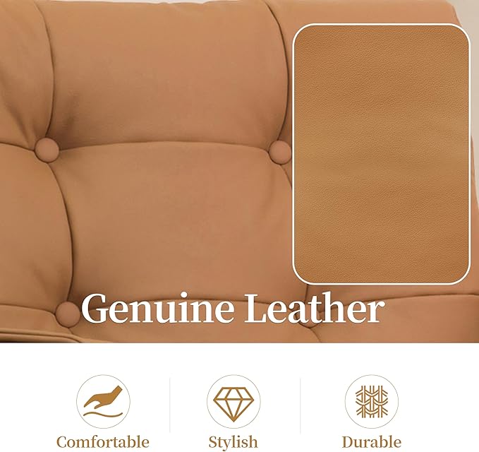 Zouron Leather Accent Chair Modern Reading Armchair Single Sofa Chair for Living Room Bedroom Reception Room Khaki Button Tufted