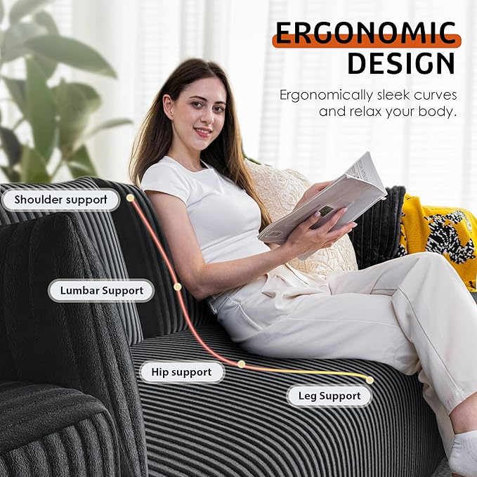 108 Cloud Couch Modular Sectional Sofa for Living RoomL Shaped Boneless Couch with Deep Seat ChaiseNo Assembly Required Foam Sleeper Sofa for ApartmentsPlush Corduroy Fabric Dark Gray