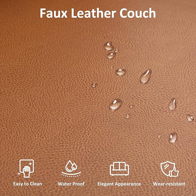 Tbfit Loveseat Faux Leather Sofa Couches for Living Room Bedroom &amp Office Brown