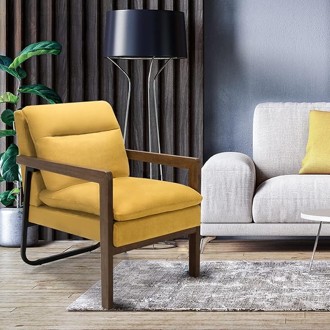 GOFLAME Mid-Century Accent Sofa Chair Set of 2 Modern Linen Fabric Armchair with Extra-Thick Padded Backrest and Seat Cushion Single Sofa Chair