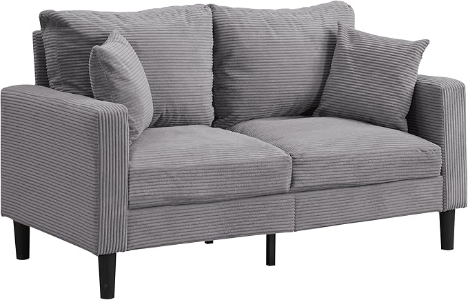 Corduroy Loveseat Sofa 2-Seater with Metal Legs Modern 57'' Compact Couch for Small SpacesMini Couches for Living Room/Apartment/Dorm/OfficeSettee (Corduroy Light Gray)