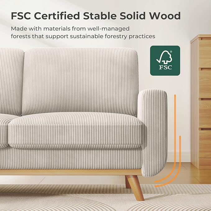 Vesgantti 68 Loveseat Sofa Light Grey Comfy Corduroy Couch with Spring Cushion and Solid Wood Modern Deep Seat for Bedroom Living Room Office