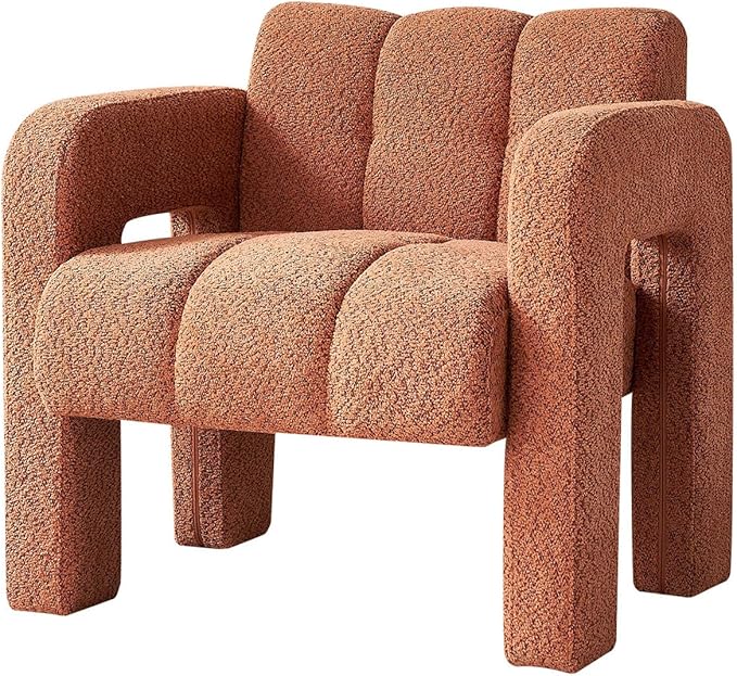 Accent Chair Living Room Chair Modern Comfy Reading Chair for Bedroom Upholstered Boucle Fabric Side Chair Armchair for Living Room Office (Orange)