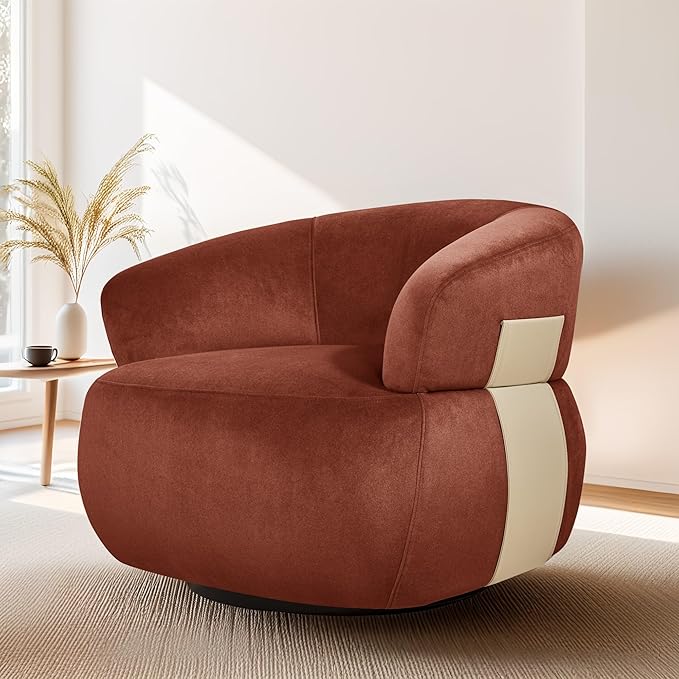 Swivel Barrel Accent Chairs-Modern Round Club Arm Chair Upholstered Living Room Armchair Single Sofa Seating Bedroom Side Reading Seat for Living Roon Office (Reddish-Velvet 2*Seats)