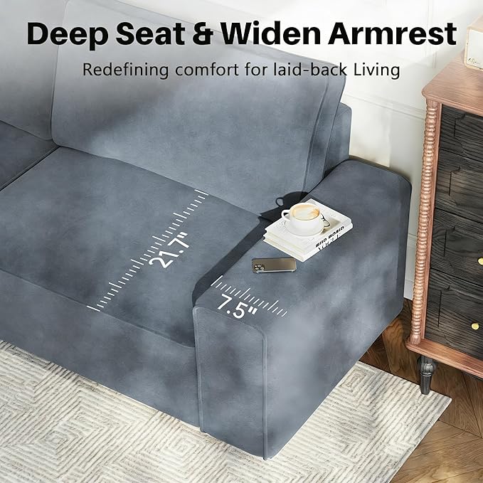 Vesgantti 85'' Chenille Couch for Living Room 3 Seater Comfy Sofa with Wide Armrest Thick Spring Cushions Modern Cloud Couch for Apartment Office Bedroom Small Space Chenille Light Grey