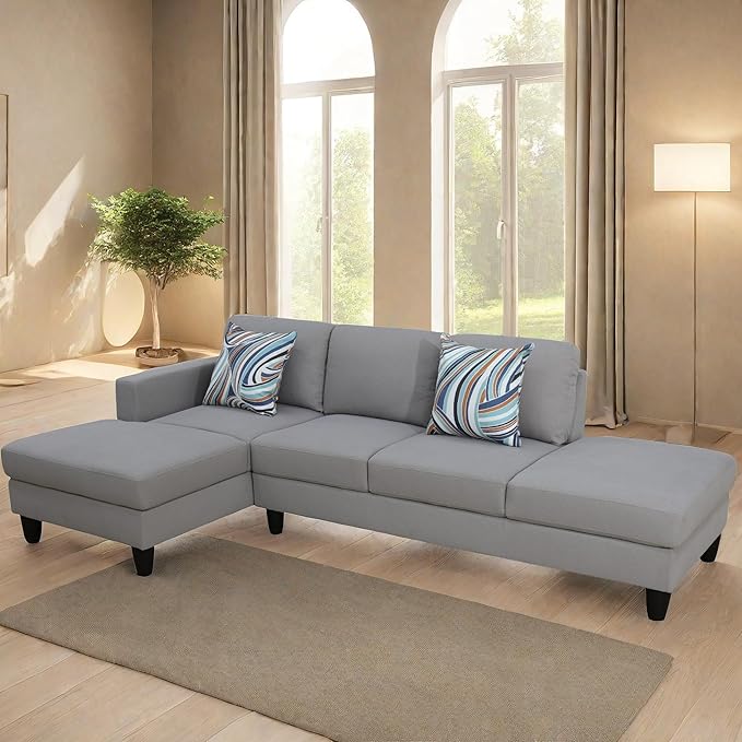 101 Inch LSectional Couches for Living Room Furniture Sets 4 Seat Modular Sectional Sofas with Removable Chaise L Shaped Couch Set with 2 Armrest for Apartment Light Grey