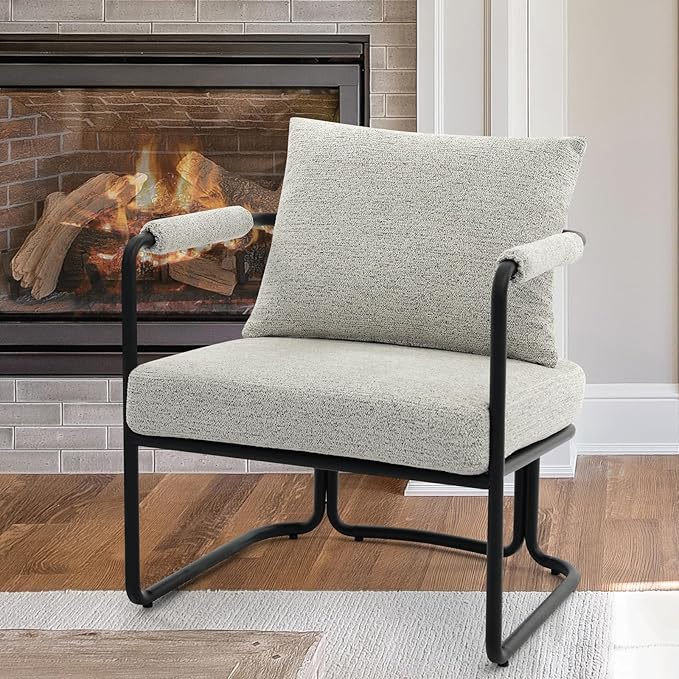Accent Chairs Set of 2 for Living Room Mid Century Modern Upholstered Reading Armchairs for Bedroom Office with Comfy Chenille Cushion &amp Metal Frame Light Grey