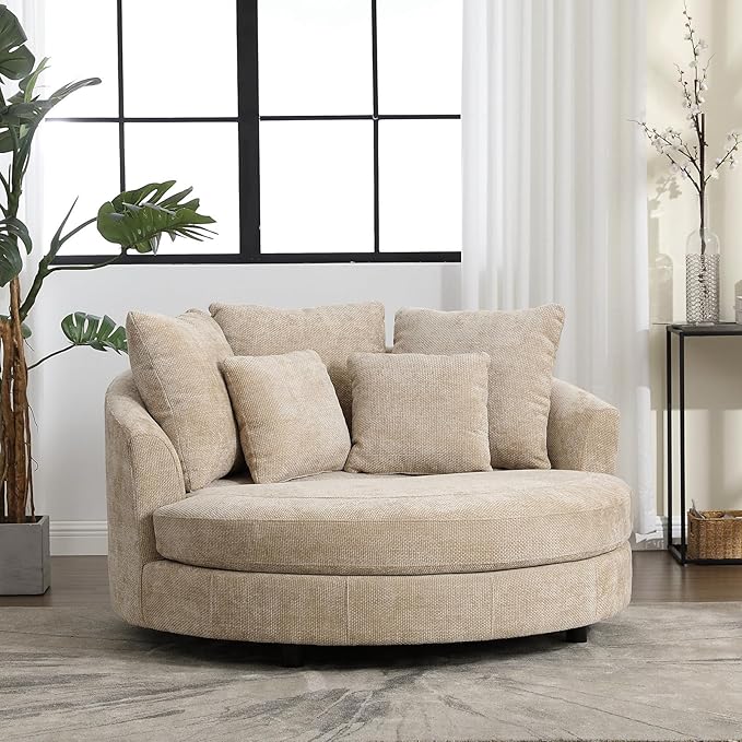 Chifee &amp Vingol 59.8 W Oversized Accent Barrel Chair Large Round Chair with WheelsWheat