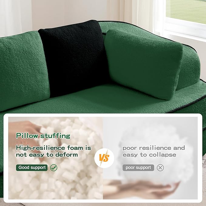 Ball &amp Cast 106 Cloud Sectional Couch with L-Shape ChaiseTeddy Fabric Boneless Modular Sofa with Deep Seat32D High Density SpongeUpholstered Couch for Living RoomNo Assembly RequiredGreen(Le