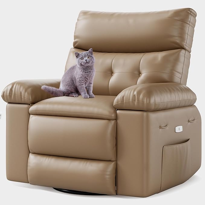 27'' Oversized Rocker Recliner Chair PU Leather 360° Manual Rocker Swivel Recliner for Adults Lazy Chair with 1.5X Sponge Comfort Arm and Back for Living Room Bedroom