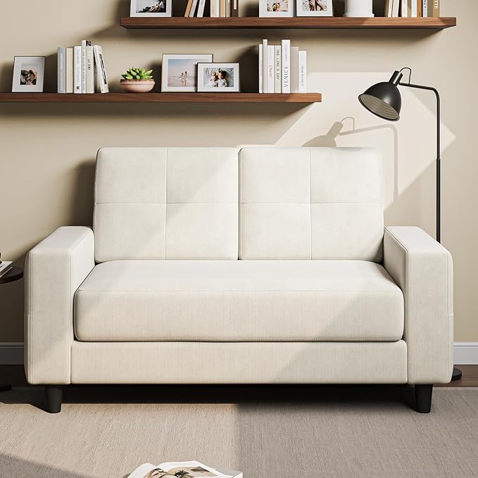 Loveseat Sofa丨53 inch Love Seat Small Couch for Small Space 丨7.5” Thick Seat Cushion Sofas for Bedroom丨Chenille Mini Couch for Apartment Beige