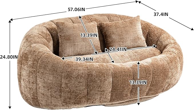 GDFStudio Colomt Lounge Chair Upholstered Lazy Sofa Chair 2 Seater Couch Comfort Chenille Loveseat Ready to Use Bean Bag Chair Soft Seating Lounge Reading Sofa for Living Room Bedroom Coffee