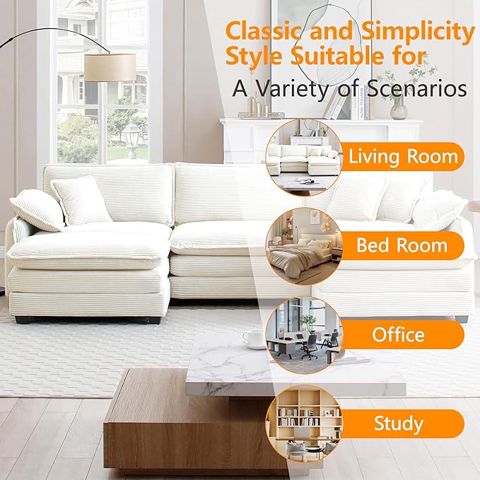 115 Sectional Couches for Living RoomModular L Shaped Sofa with ChaiseModern Sofa with Ottoman for ApartmentSmall Space(Beige3 Seats with Ottoman)