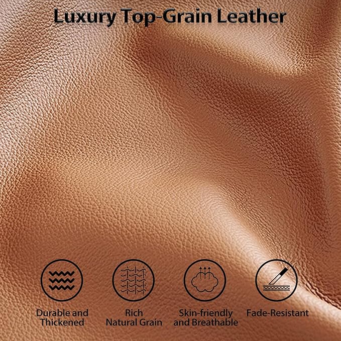 Genuine Leather Swivel Recliner Rocking Reclining Chair for Heavy Duty Adults 350LBS Manual Swivel Rocker Recliner Chair for Living Room Bedroom RV Nursery Khaki Brown