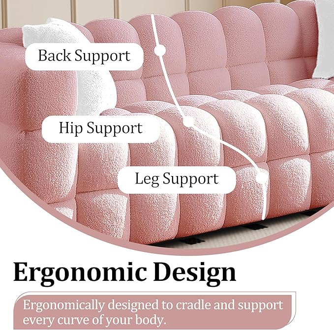 Modern Boucle Loveseat Couch for Living Room 61'' Sherpa Upholstered Sofa Couch Comfy Cloud Deep Seat Sofa Luxury Minimalist Plush Fluffy Couch for Small Apartment Office 2 Pillows Pink