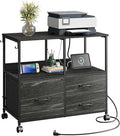 DEVAISE 3 Drawer Mobile File Cabinet Rolling Printer Stand with Storage Shelf Fabric Lateral Filing Cabinet fits A4 or Letter Size Adjustable Shelf for Home Office Charcoal Black Wood Grain Print