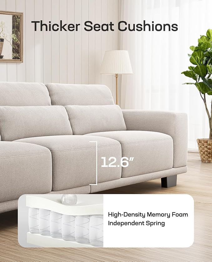 Marsail 65” Sofa 2-Seater Modern Upholstered Couch with Deep Seats Comfy Linen Loveseat for Living Room Bedroom Office Apartment Cream White
