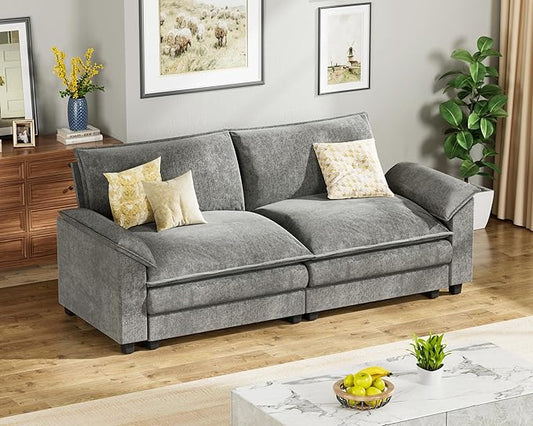 Homall 80 Modular Sectional Sofa Loveseat Sofa Couch with Double-Layer Cushion DIY Combination Chenille Deep 2-Seat Cloud Couch for Living Room Apartment (Bright Grey Loveseat Sofa)