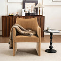 Mid-Century Chenille Accent Chair Geometric Open-Back Upholstered Armchair with Non-Slip Frame Cozy Reading Chair for Home &amp Office (Light Brown)