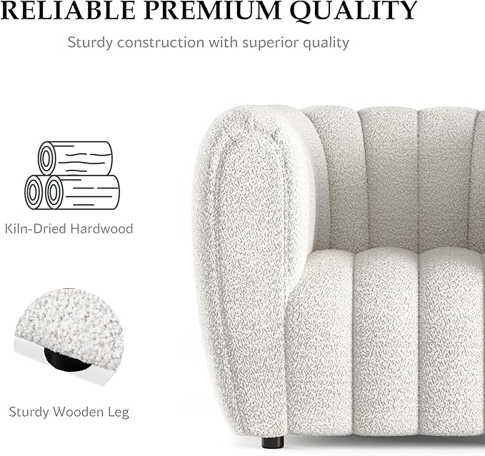 Furniture of America Glamour Contemporary Vertical Channel Tufted Boucle Accent Chair with Wooden Legs Fabric Upholstered Armchair for Living Room Bedroom Office Off-White