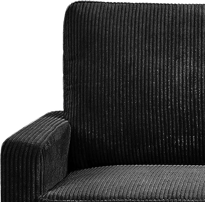 Reversible Sleeper Sofa Bed with Comfortable Memory Foam Mattress Convertible Corduroy Full Size Pull Out Couch for Living Room Space Saving Furniture 70 Wide Rectangular Arms Black