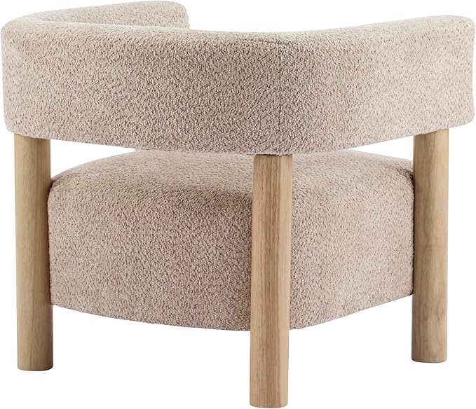 Christopher Knight Home Carly Low Profile Accent Chair Round Backrest Side Chair Living Room Armchair with Boucle Fabric Cushion Comfy Reading Chair for Bedroom Wooden Single Lounge Sofa Wheat
