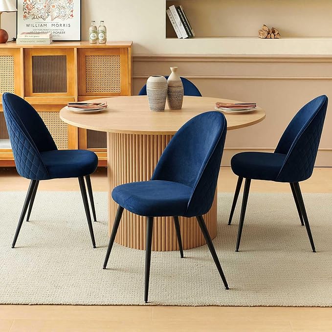 47-in Round Kitchen Table Set for 4 Modern Mid-Century Dining Room Table Pedestal with 4 Navy Blue Kitchen Living Room Chairs Set Space Saving Dining Set for Dinining Hall Reception Room