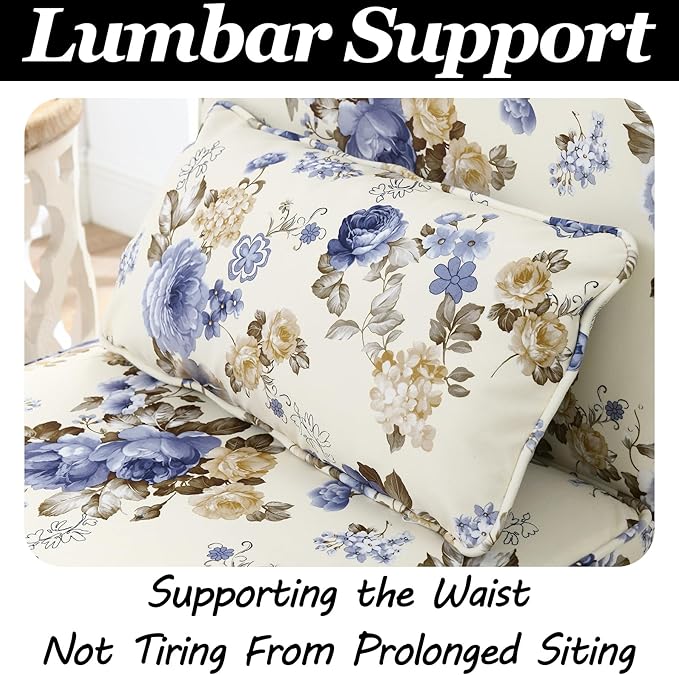 Floral Accent Chair Comfy with Pillow Armless Accent Chair for Bedroom Slipper Chair with Soft Seat Cushion and Backrest Side Chairs for Living Room Flannel Fabric Wave-Shaped (Blue)