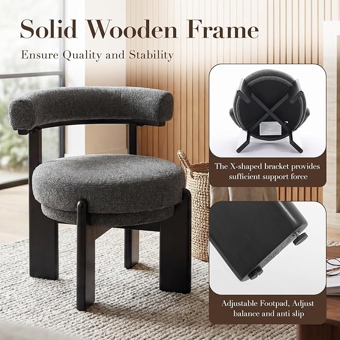 Modern Accent Chair Set of 2 Upholstered Barrel Chair Faux Sherpa Comfy Side Chair with Wooden Frame for Living Room Bedroom Black