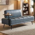 55 Faux Leather Upholstered Sofa Entryway Ottoman Modern End of Bed Bench with Side Table 360-degree Swivel Tray Couch Window Bench with Metal Legs for Bedroom Living Room (Grey)