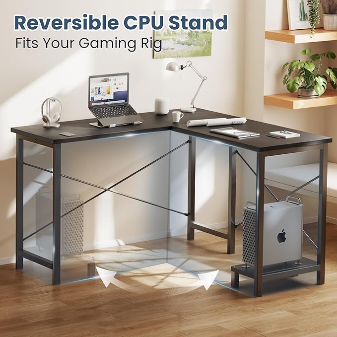 DUMOS L Shaped Desk Computer Gaming Desks Corner Office Table with CPU Shelf for Home Study Writing Work Station 50 Inch Black