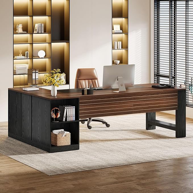 Tribesigns 78 L Shaped Executive Desk Large Office Computer Desk with Drawers and Lateral File Cabinet Modern Business Furniture Workstation with Storage Shelves for Home Office