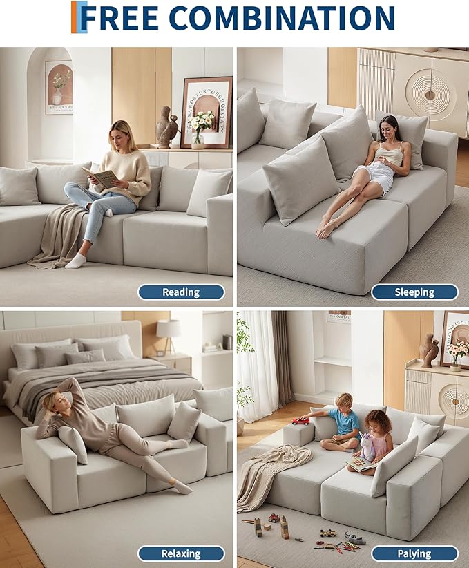 GarveeLife 108” Modular Sectional Sofa Cloud Sectional Couch with L-Shape Chaise Modern Modular Deep Seat Sofa Couch Upholstered Boneless Couches for Living Room Bedroom Right Facing Chaise Beige