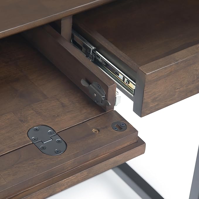 SIMPLIHOME Banting Desk - 60 Inch Wide Solid Wood and Metal Writing Desk in Walnut Brown Modern Industrial Home Office Computer Table for Study with 2 Drawers and Flip-Down Keyboard Tray