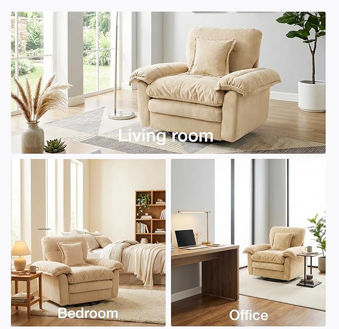 360° Swivel Accent Chair Oversized Plush Modern Chenille Armchair with Padded Seat &amp Back Comfy Spinning Chair for Living Room Bedroom Office (Oatmeal)