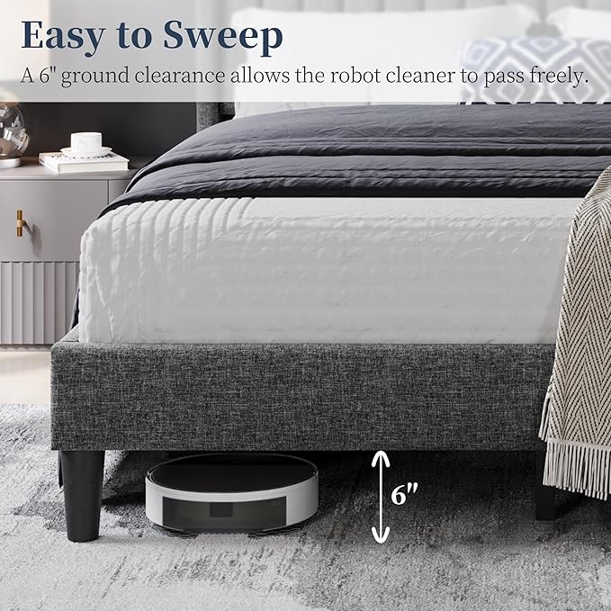 Yaheetech Full Bed Frame Upholstered Platform Bed with Fabric Headboard Wing Edge Design/Non-Slip and Noise-Free/Wooden Slats Support/No Box Spring Needed/Easy Assembly Dark Gray Full Bed