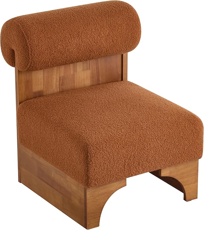 Christopher Knight Home Devon Modern Minimalist Boucle Fabric Upholstered Accent ChairWooden Lounge Chair with Rolled Backrest+Soft Padded SeatComfy Reading ChairLiving Room/BedroomBrownish Orange