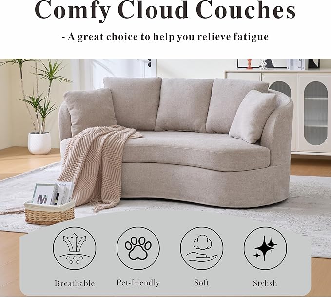 Chifee &amp Vingol 73 Modern Curved Sofa 3 Seater Comfy Cloud Couch Deep Seat Upholstered Sofa with Removable Cover for Living RoomTaupe
